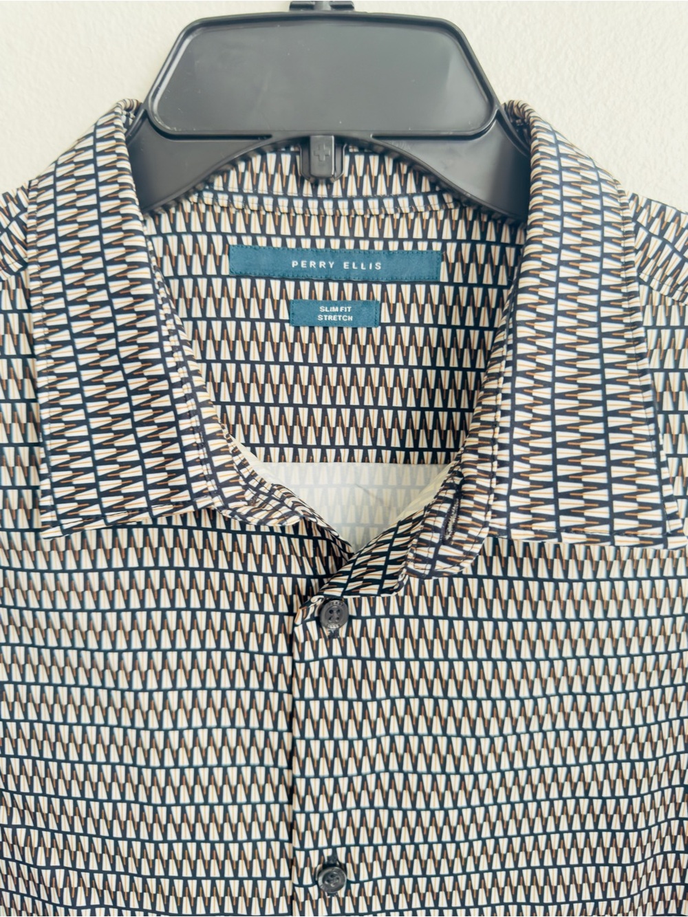 Perry Ellis Men’s Slim Fit Stretch Long Sleeve Shirt - Geometric Pattern XL